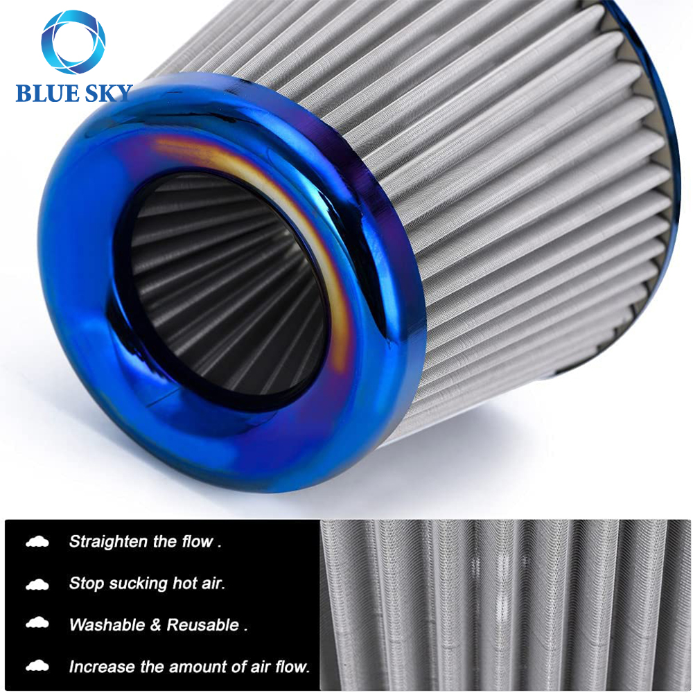Round Washable Air Filter Cleaner Red Element Replacement Filter Flow Kit (9" X 3